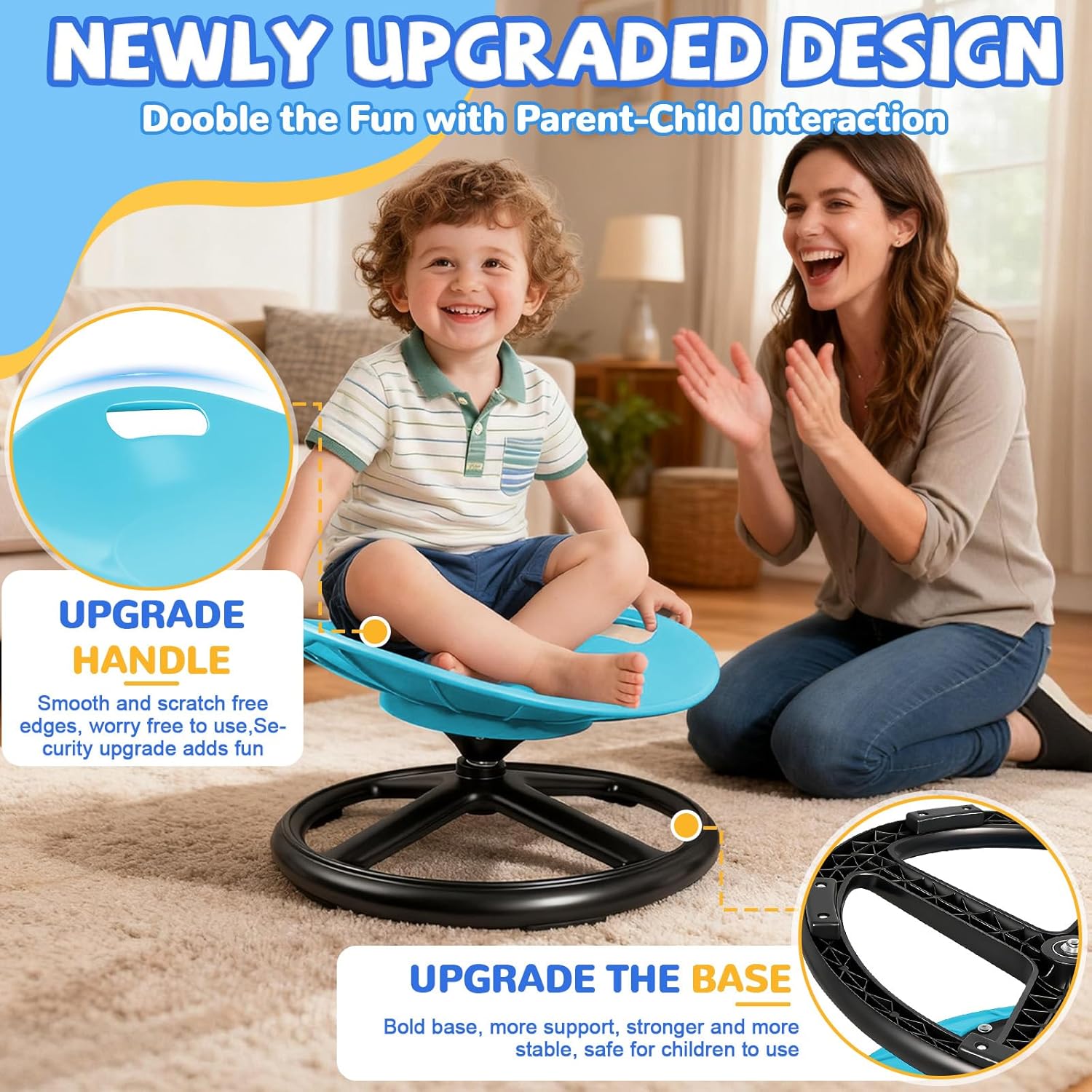 Spinning Chair for Autistic Kids, Peanut Shape Seat for Calming, ADHD & Autism Sensory Chair for Kids, Sensory Spinning Chair with Safety Handle & Non-Slip Design 3+ Years (Blue
