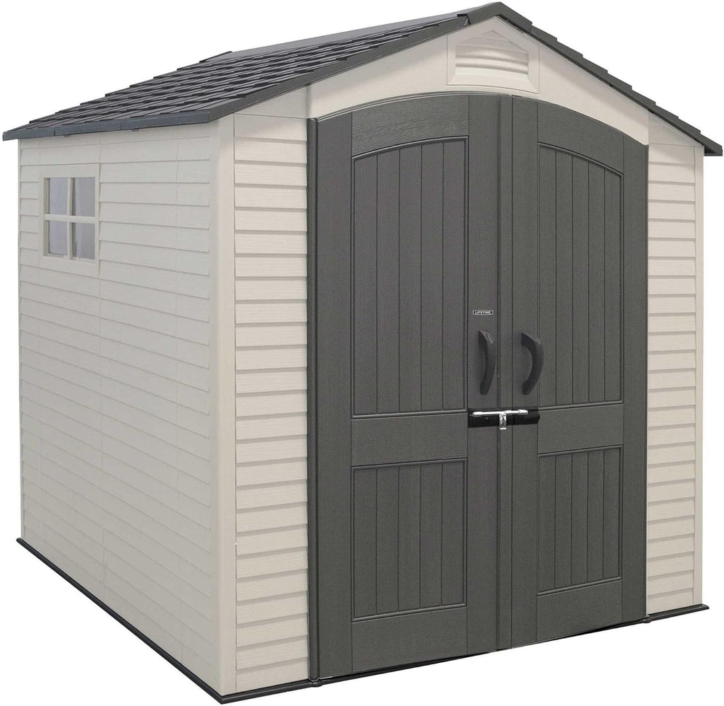 Lifetime 7' x 7' Outdoor Storage Shed with High-Density Polyethylene, Steel-Reinforced, Desert Sand