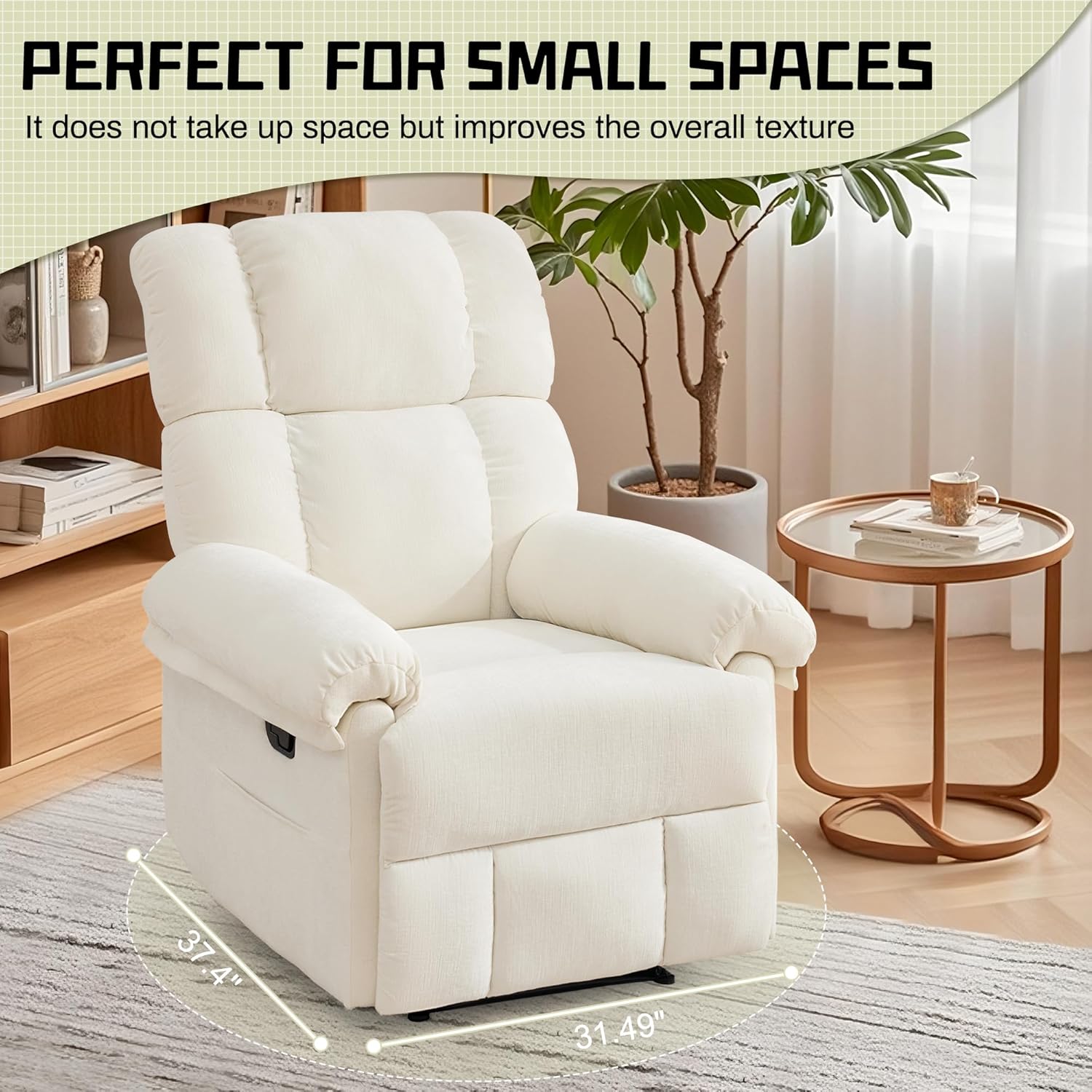 Korser Recliner Chair, Living Room Chairs for Adults, Thick Upholstered Manual Recliner with Side Pockets, Small Recliner for Small Spaces, Lounge Chair for Nursery Bedroom Apartment RV, Chenille