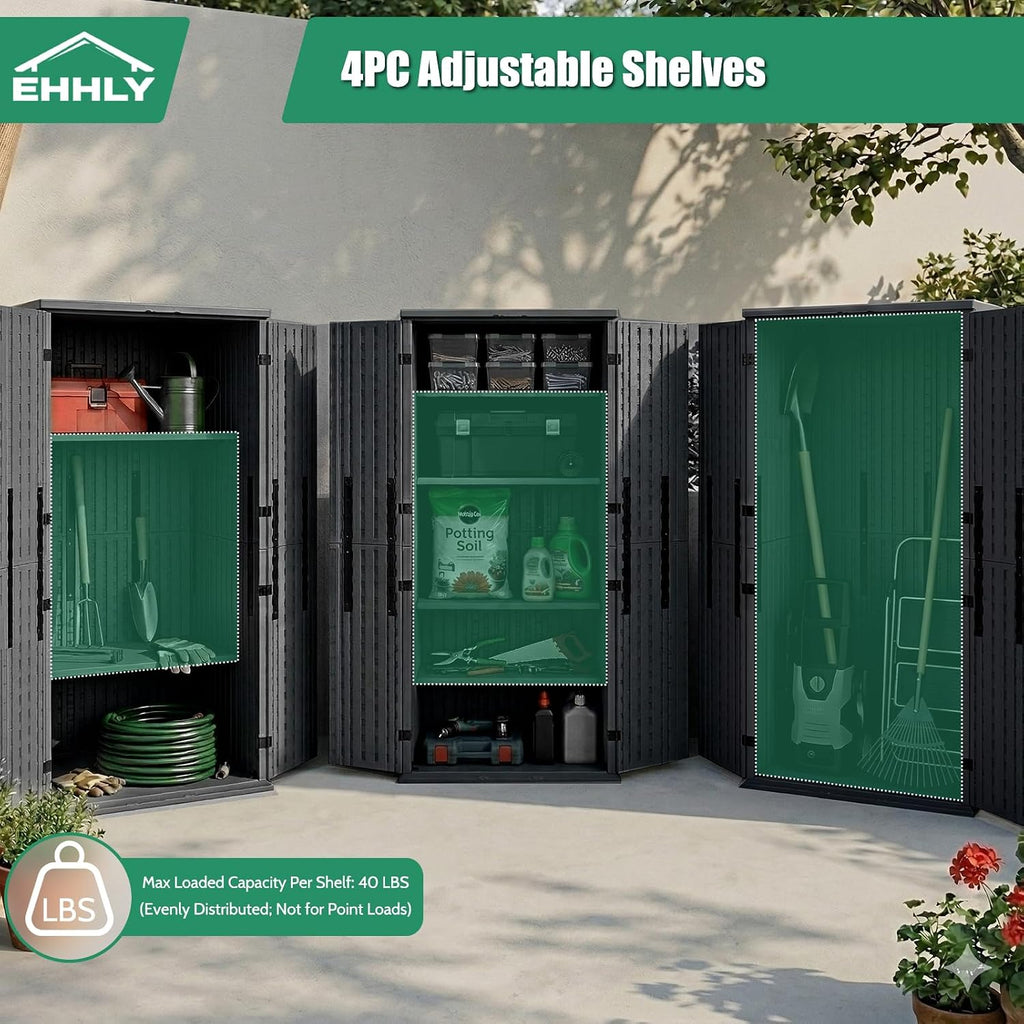 EHHLY Heavy Duty Tall Storage Cabinet Outdoor Weatherproof, 28 Cuft Garage Storage Cabinet with 4 Adjustable Shelves, Lockable Kitchen Pantry Closer Organizer, 31Wx23Lx66H, Sage Grey