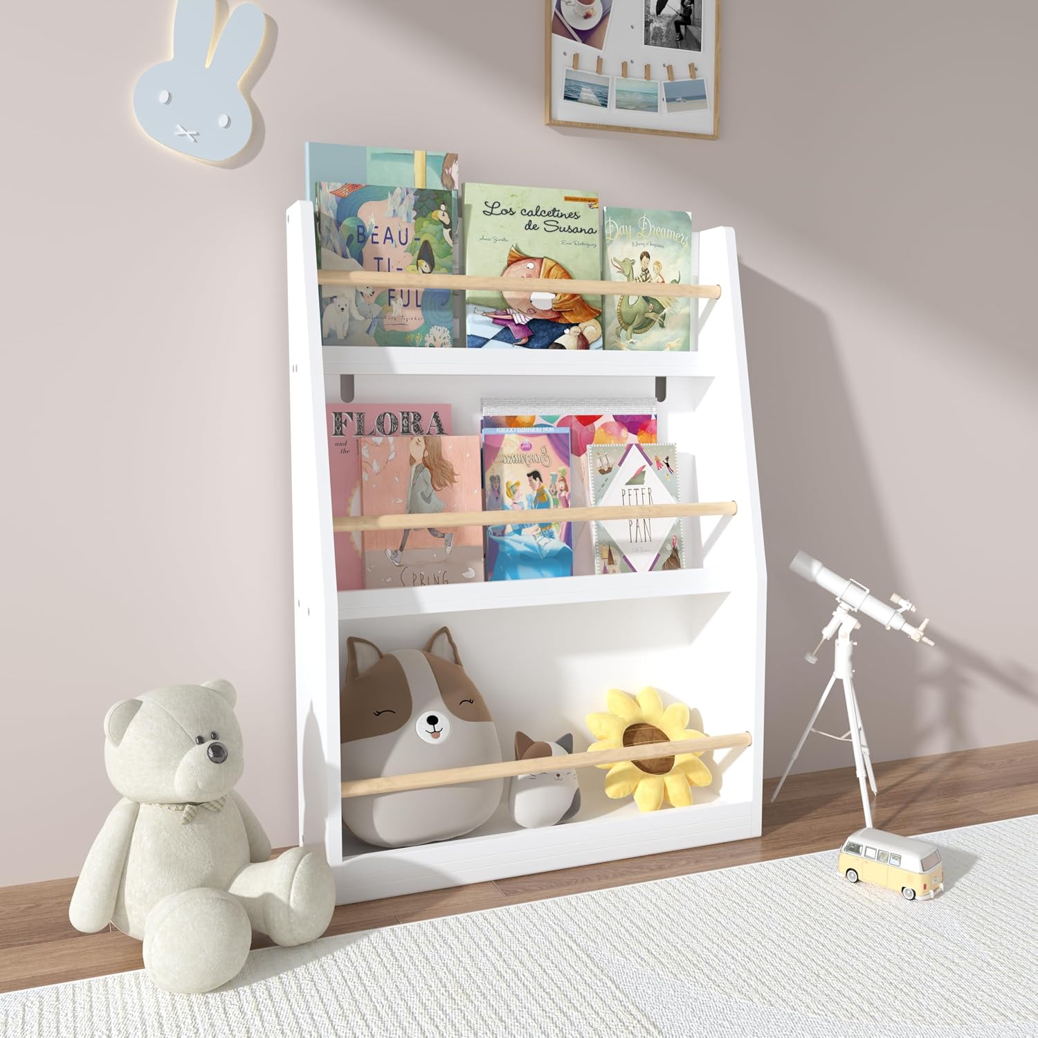 3 Tier Book Shelf,Book Rack, Helps Keep Bedrooms, Playrooms, and Classrooms Organized,White