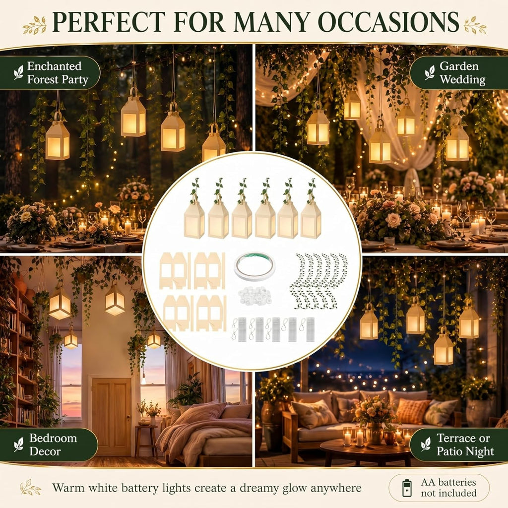 Yinder 24 Pcs Enchanted Forest Theme Decoration Set 82.68 ft Artificial Begonia Leaf Vine Paper Candle Lanterns Decor with LED String Lights for Bedroom Aesthetic Jungle Fairy Wonderland Party Favor