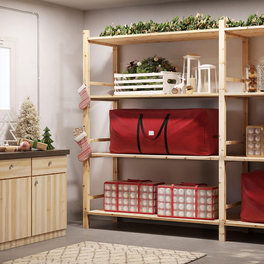 SONGMICS Christmas Tree Storage Bag, Holiday Tree Storage Container, up to 9 ft, Tree Holder Bag, Wear-Resistant 600D Oxford Fabric, Lightweight, Thick Handles, Red URXS003R01