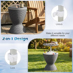 Giantex Outdoor Ice Cooler Side Table with Adjustable Height, 8 Gal Beverage Bucket with Drain Plug, Rattan Patio Bar Table for Poolside, Deck, BBQ & Backyard Parties