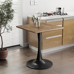 Walnut Square Tulip Table for 2, 24 Inch Small Dining Table with Metal Pedestal Base for Kitchen, Mid-Century Modern Table with Round Corners for Living Room, Cafe and Home Office
