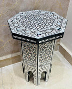 Morrocan Table Design Mother of Pearl Inlaid,Arabic Side Corner cofee Table for Living Room (Classic A)