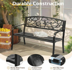 Outvita Outdoor Bench, 50" Iron Steel Frame Garden Bench with Magpie Pattern and Plastic Backrest Armrests, Patio Bench for Garden Park Yard Front Porch Patio, Black