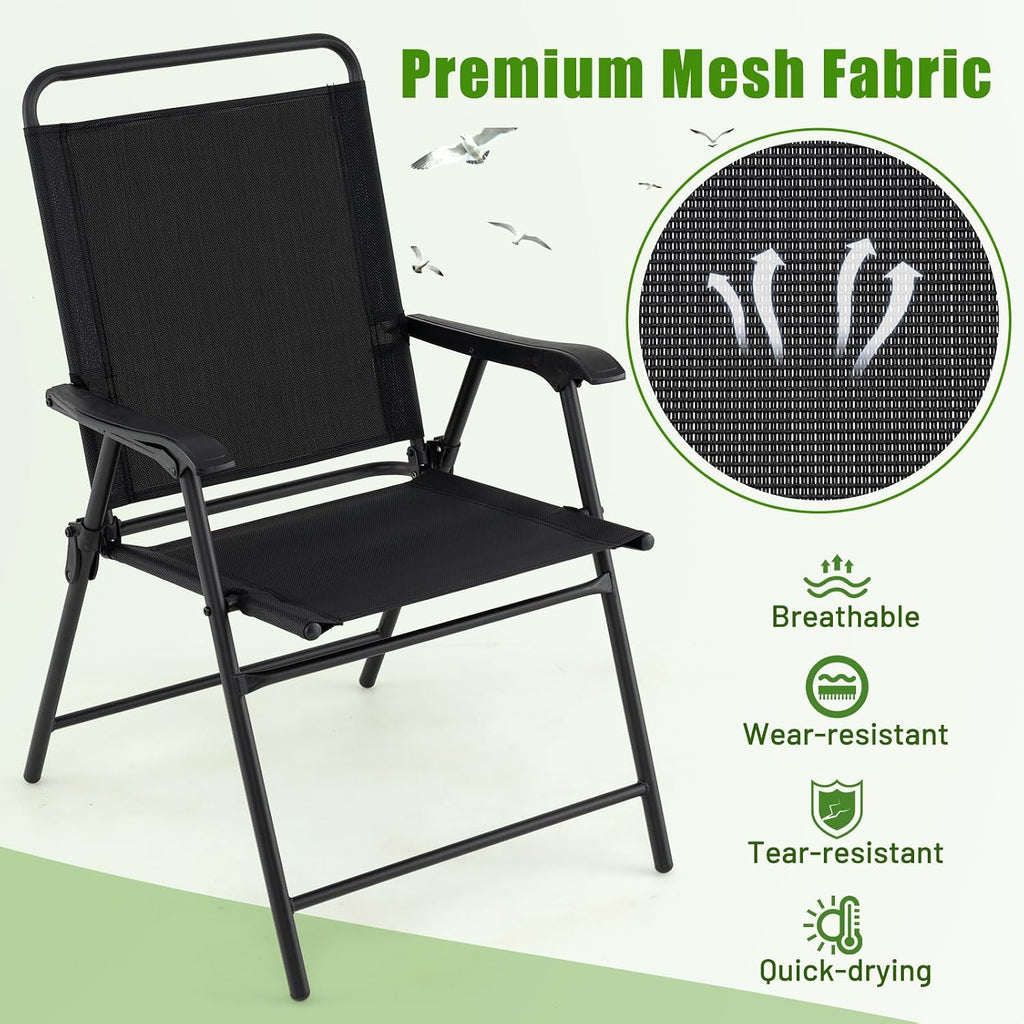 S AFSTAR Patio Chairs Set of 4, Outdoor Folding Lawn Chairs Sling Back Dining Chairs with Armrests & Breathable Seat, Metal Frame Folding Chairs for Garden, Deck, Yard & Porch