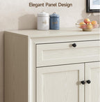 ONBRILL 48 Inches Sideboard Buffet Cabinet with Storage, Farmhouse Sideboard with 2 Drawers and 3 Doors, Wood Coffee Bar Cabinet with Adjustable Shelves for Living Room, Kitchen, Hallway, White