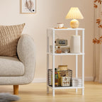 Creso hom Tall End Table with Charging Station and USB Ports, 3 Tier Narrow Tall Bedside Table with Storage, Slim Nightstand with Outlets for Bedroom, Living Room, Nursery, Office, White