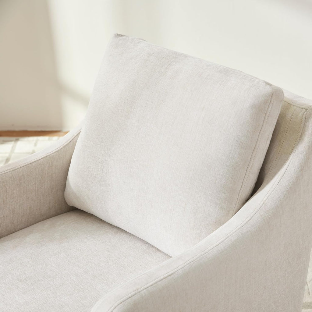 VKNOW Upholstered Dining Chairs Set of 2, Modern Kitchen Chairs Dinner Chairs with 4 Casters, Chenille Armchair for Bedroom Reading Room Living Room, Beige