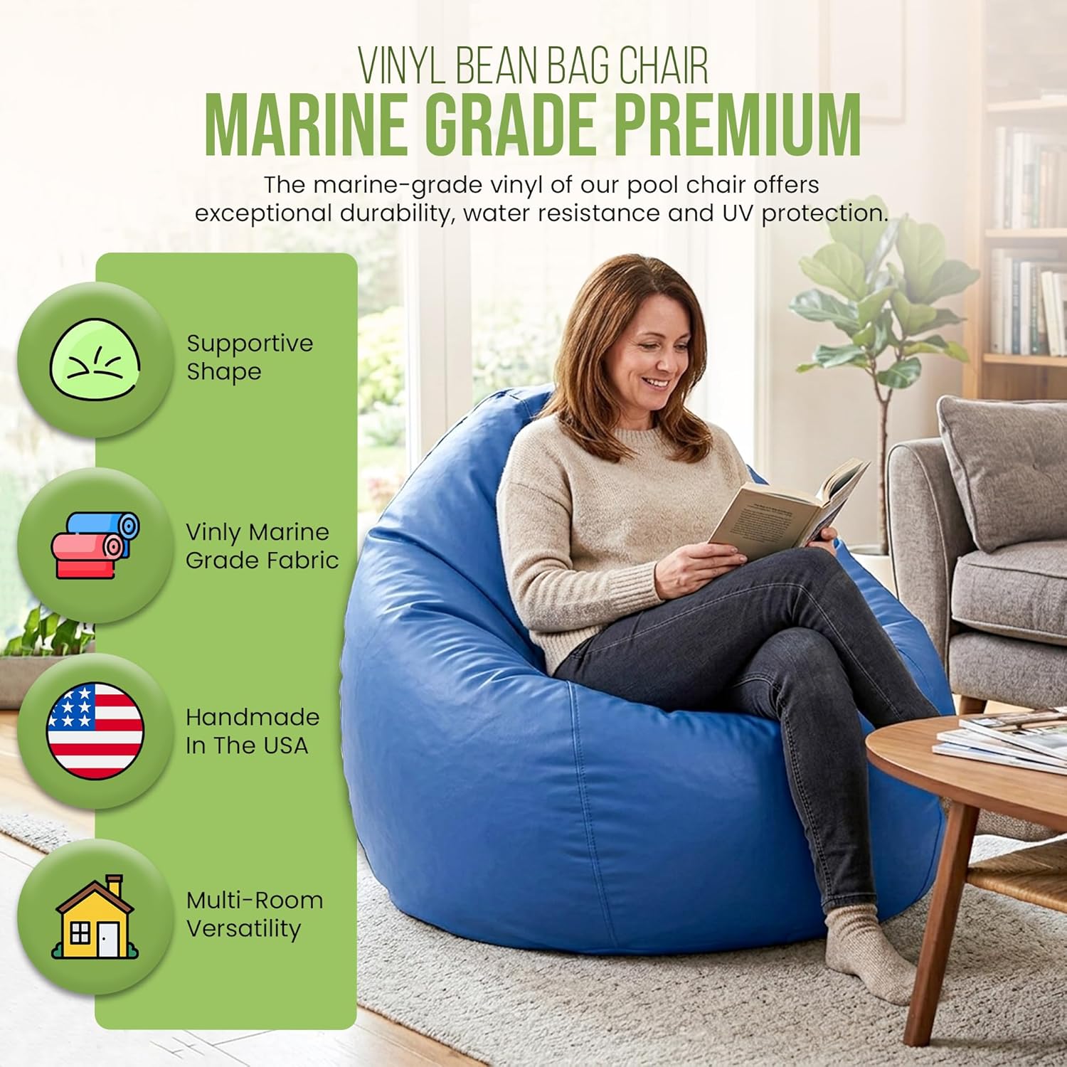 Marine Vinyl Small Bean Bag Chair - Portable Setting Lounger for Boats, Patios & Pools - w/Polystyrene Beads and CertiPUR Foam Filled Toddler Chair for Teens and Kids, 31"x 33"x 20", Gray, 15lbs