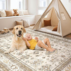 Vintage Living Room Area Rug 5x7 - Large Soft Washable Oriental Traditional Distressed Farmhouse Rugs for Bedroom - Indoor Floor Accent Carpet for Home Office House Decor - Beige