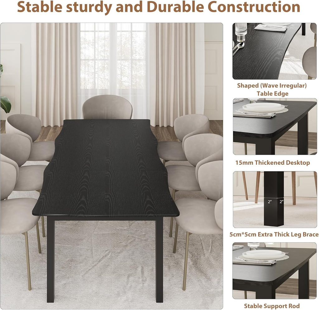 IDEALHOUSE Dining Room Table for 6-8 People, 71”Dining Table, Kitchen Table with Iron Legs and Irregular Desktop, Quick Assembly, 300 Lbs Capacity, for Kitchen, Living Room, Black(Only Table)