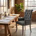 Upholstered Dining Chairs with Arms, Tufted Chenille Kitchen Chairs with Arms, Modern Farmhouse Armchair with Nailhead Trim for Dining Room, Home Office (Gray, 1 Pack)