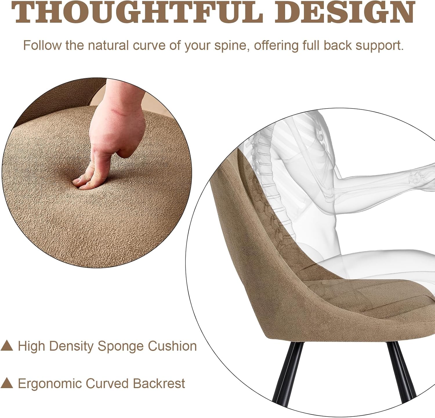 Dining Chairs Set of 4, Modern Boucle Upholstered Kitchen Chairs [Cut-Out Design] for Dining Living Room Restaurant