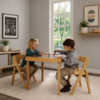 Stakmore Juvenile Children's Folding 3 Piece Natural Wooden Table and Chair Furniture Set with No Pinch Points for Kids Ages 3 and Up (3-Piece Set)