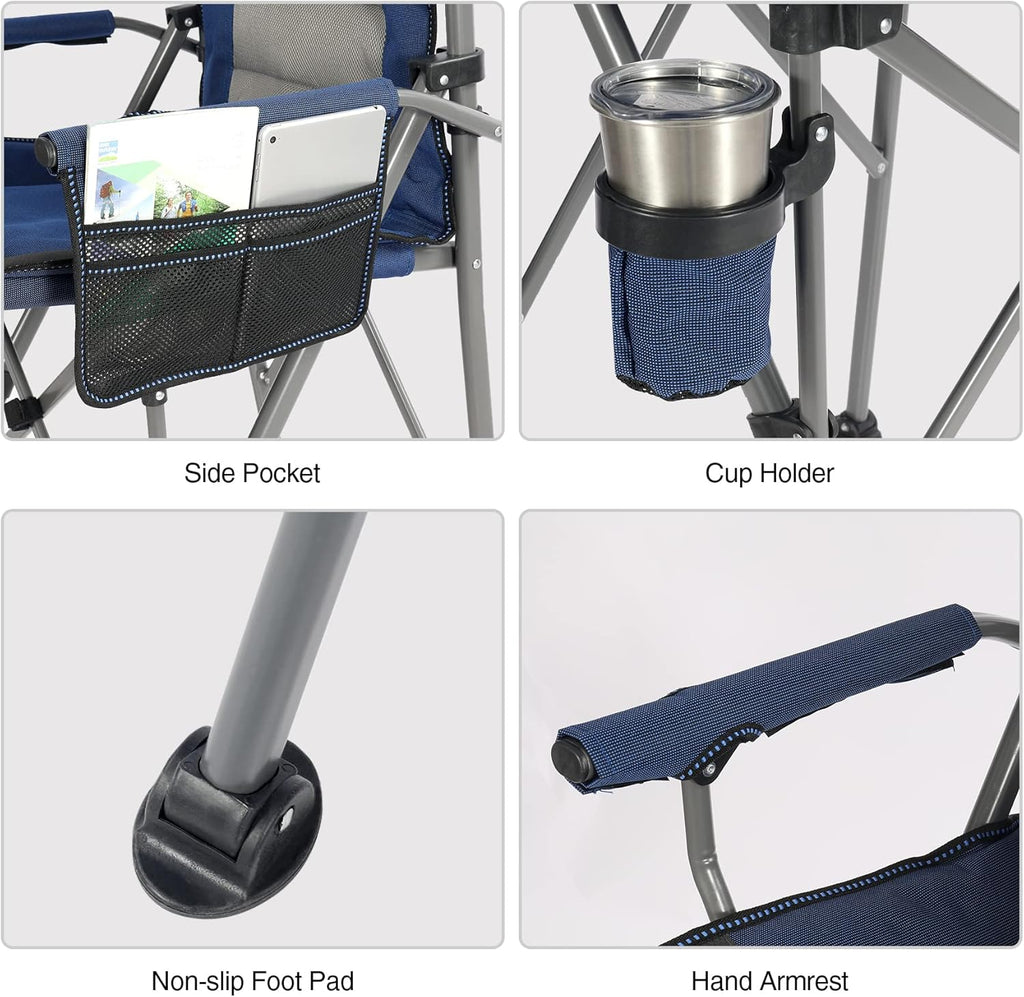 REDCAMP Oversized Tall Camping Chair for Adults, 330lbs Portable High Folding Directors Chair, Foldable Bar Height Stool with Side Pocket for Lawn Sport, Blue