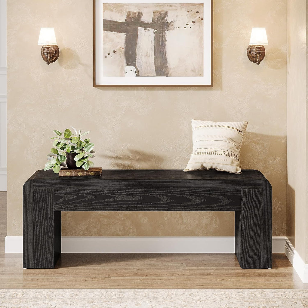 Tribesigns Entry Bench, 48" Thickened Rustic Farmhouse Bench for Bedroom End of Bed with 5.9" Solid Legs, Small Indoor Wooden Bench for Entryway, Dining Table, End of Bed, Black