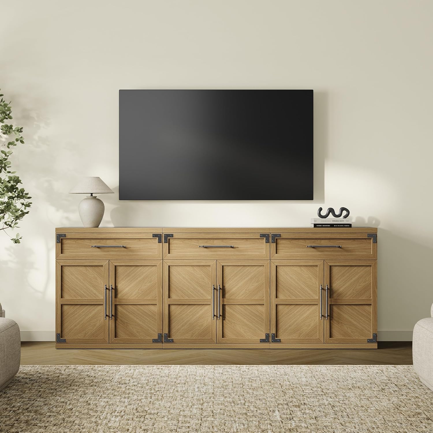 SICOTAS Buffet Cabinet with Drawer - Modern Sideboard Cabinet with Storage, Wide Credenza Storage Cabinet with Handle and Door, Sideboard Buffet Cabinets (3, Oak Brown)