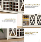 63"Wide 58"H Farmhouse Coffee Bar Cabinet with Power Outlet and LED Light,Wine Bar Cabinet w/ 4 Storage Hutch,Kitchen Buffet Cabinet with 15 Wine and Glass Racks for Kitchen Dining Room(Antique White)