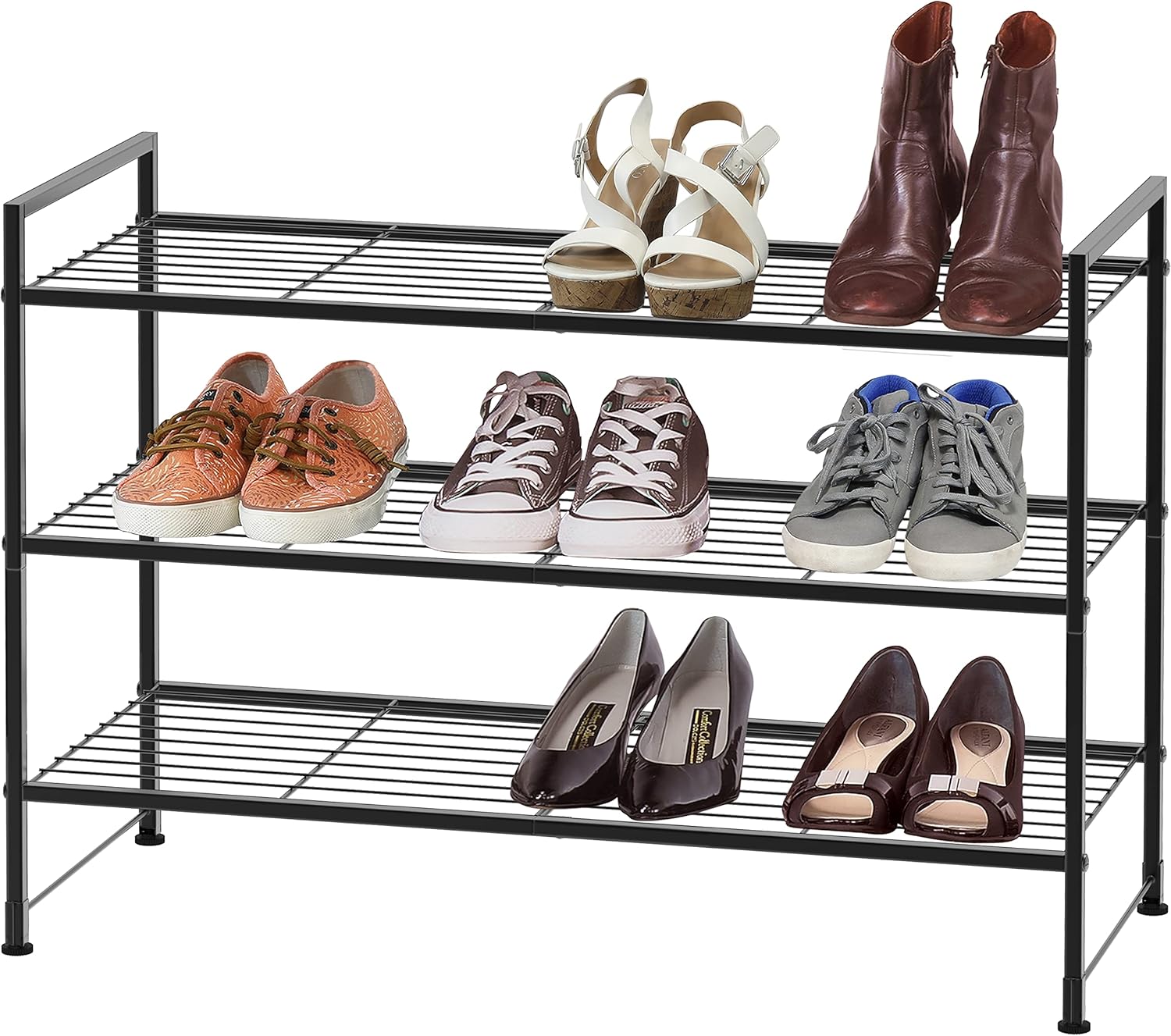 Simple Houseware 3-Tier Stackable Shoes Rack Storage Shelf, Black