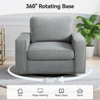 36.2" Wide Swivel Accent Chair - 360° Rotation Upholstered Modern Design Comfortable Cushioned Seating, Pillowback Glider Rocking Chair for Living Room, Bedroom, Nursery and Reading Nook, Gray
