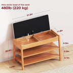 Shoe Rack Bench with Storage, 2-Tier Entryway Bench with Cotton-Linen Cushion, Flip-Open Solid Wood Storage Organizer for Hallway, Living Room, Bedroom, 31.5”