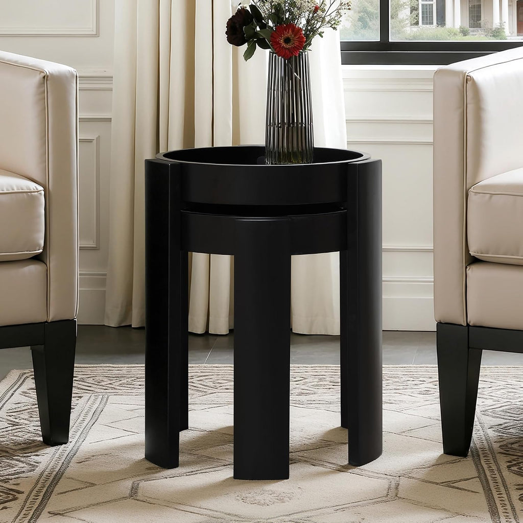 LuxenHome Set of 2 Black Nesting Tables, Space Saving Modern Round Side Table Set for Living Room, Bedroom