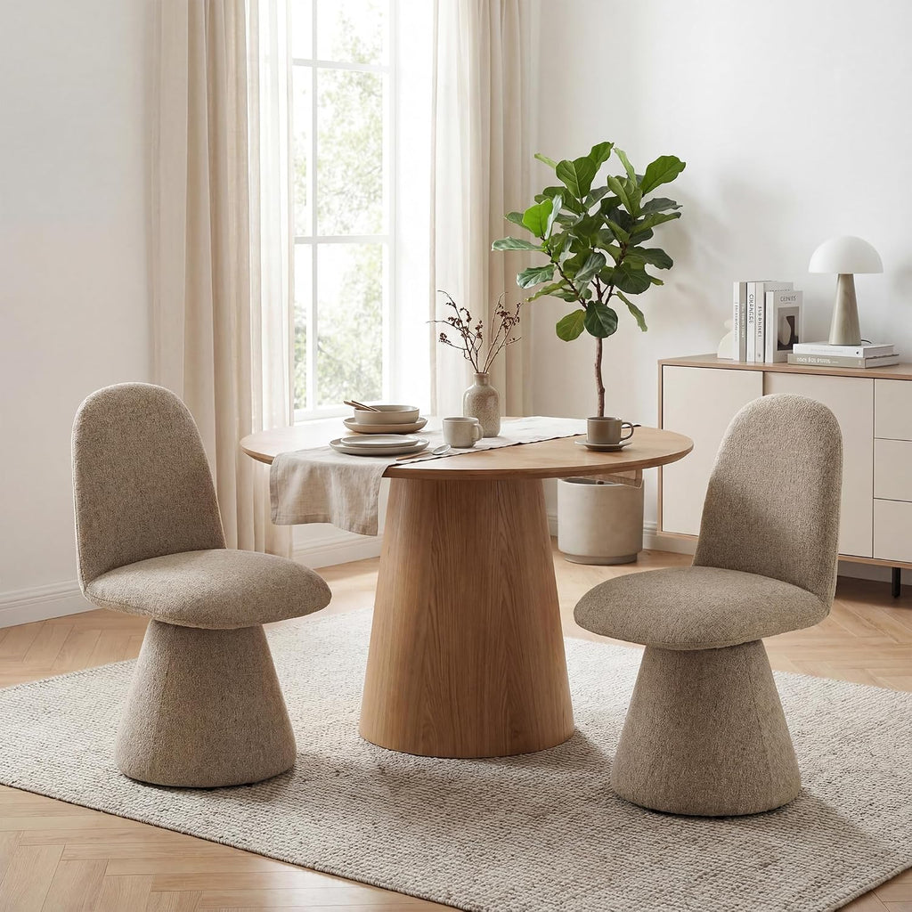 DUOMAY 360° Swivel Dining Chairs Set of 4, Mid Century Modern High Back Linen Upholstered Dining Room Chairs Kitchen Chairs, Armless Chair for Living Room Bedroom Reading, Khaki