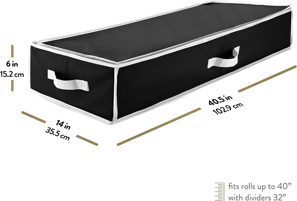 ZOBER Gift Wrapping Paper Organizer Storage - 40" Gift Wrap Storage Containers with Interior Pockets for Bows, Tags & Ribbons - Wrapping Paper Holder, 600D Oxford, Fits 24 Standard Rolls, Black/White