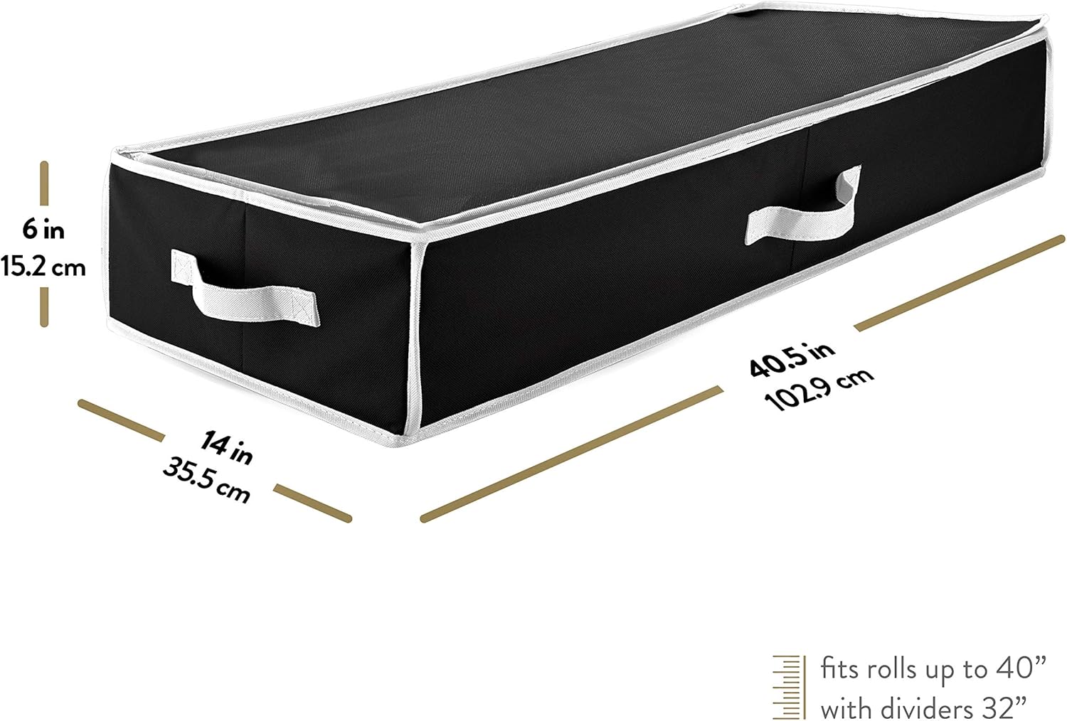 ZOBER Gift Wrapping Paper Organizer Storage - 40" Gift Wrap Storage Containers with Interior Pockets for Bows, Tags & Ribbons - Wrapping Paper Holder, 600D Oxford, Fits 24 Standard Rolls, Black/White