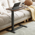 28'' Medical Overbed Bedside Table with Wheels,Rolling Table | 28''x16'' Mahogany Pneumatic Tilting Desktop,Overbed Bedside Table with Hidden Casters for Hospital Use