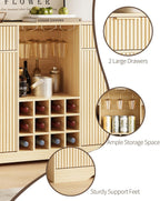 55" Fluted Wine Bar Cabinet - Coffee Bar Cabinets for Home with Storage, 2 Door & 2 Drawer Buffet Sideboard with Liquor Rack and Glass Holder, Alcohol Indoor Bars for Living Room, Kitchen