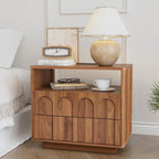 FurSch Mid Century Modern End Table with Charging Station Set of 2, 23.62” Wide Wood End Table & Nightstand with Arch Design Panel and Curved Edge for Living Room, Bedroom (Walnut-2 pcs)