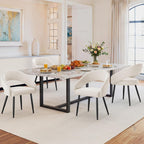 LUE BONA Modern Dining Chairs Set of 4, Upholstered Armrest Side Chairs for Kitchen & Dining Room, 18.5" Seat Height, Comfortable Curved Hollow Backrest, Black Metal Legs, Easy Assembly, Beige