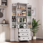 IDEALHOUSE Farmhouse Kitchen Pantry Cabinet - 72" Tall Large Wood Kitchen Storage Cabinets with Adjustable Shelves & 2 Barn Doors & 3 Drawer, Versatile Storage for Dining Room, Bathroom, Living Room