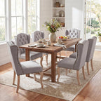 Dining Chairs Set of 2 with Solid Wood Legs, Linen Farmhouse Accent Chairs Side Host Kitchen Chair with Tufted Back for Dining Room/Living Room/Bedroom, Light Grey