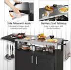 Shintenchi Outdoor Grill Cart Table with Stainless Steel Top for Kitchen Prep and BBQ, Outdoor Kitchen Island Table with Side Handle, Multifunctional Outdoor Grill Table, Black
