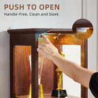LELELINKY Farmhouse Narrow Glass Display Cabinet with Doors | Wooden Curio Cabinets with 3 Color Motion-Sensor Light & Lock, Walnut