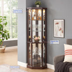 69" H Lighted Corner Display Cabinet, Curio Corner Glass Cabinet w/Adjustable Shelves & Glass Door, 5-Tier Wooden Storage Display Case w/Mirrored Back Pane for Living Room