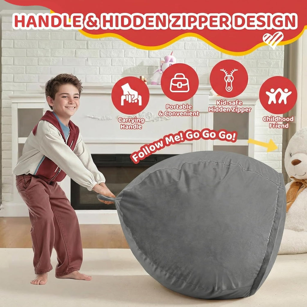 2FT Bean Bag Chair, Comfy Bean Bag Chairs with Memory Foam Filled, Fluffy Beanbag Sofa with Dutch Velvet Cover, Teardrop BeanBag Chairs for Living Room, Playroom - Grey