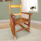 HRVEOCEI Kids Rocking Chair Ages 3-5, Wooden Porch Rocker with Slatted Back Support for Living Room Indoor & Outdoor, Easy Assembly (Oak)