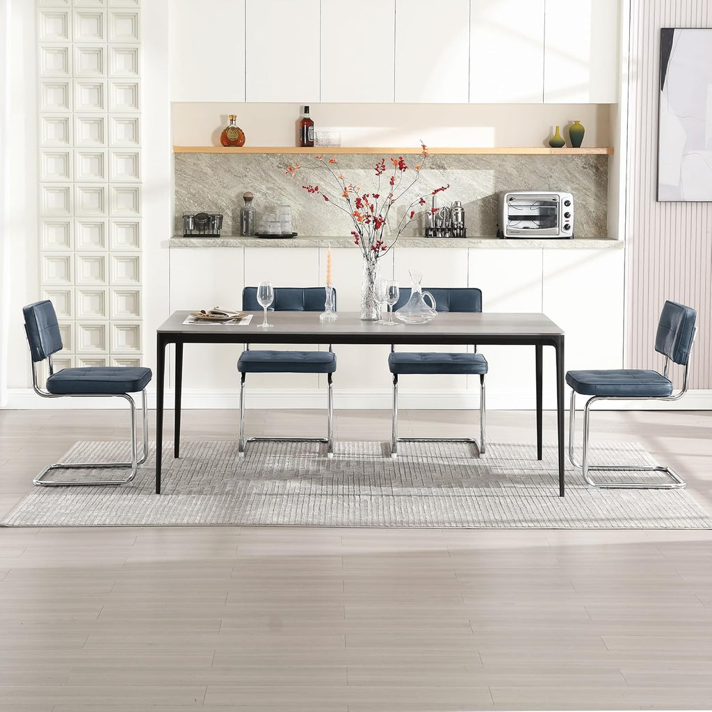 Zesthouse Faux Leather Dining Chairs Set of 6, Industrial Metal Chairs with Stainless Chrome Legs, Mid Century Modern Cesca Chair for Kitchen & Dining Living Room, Upholstered Armless Chair, Blue