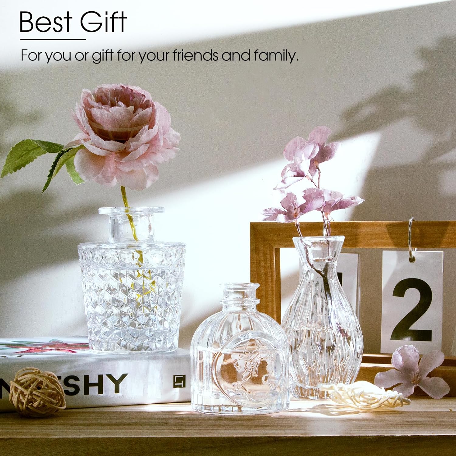 TBWIND Glass Bud Vases Set of 12, Small Vases for Centerpieces, Vintage Mini Vases for Wedding Decor, Clear Glass Bud Vase in Bulk, Office and Home Table Flower Décor