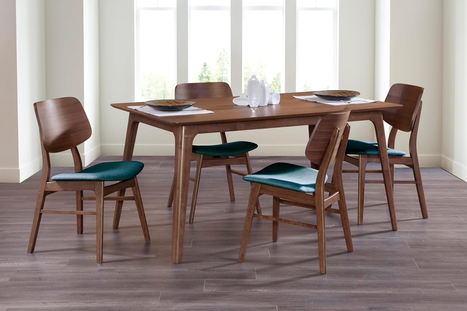New Classic Furniture Oscar 5-Piece Wood 60" Dining Table Set in Teal