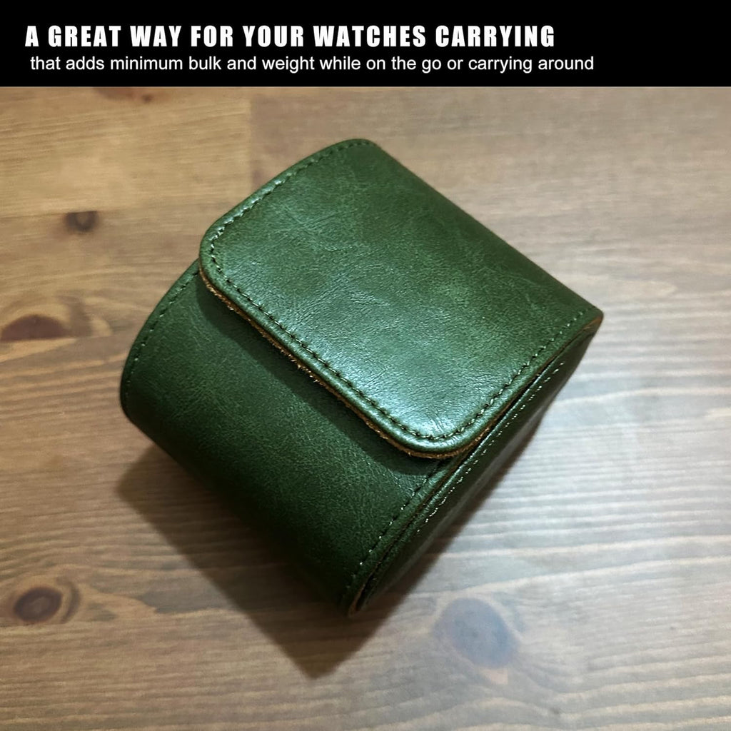 Longjet Watch Roll Travel Case for Men Portable Watches Storage Organizer Box with Removable Velvet Pillow Holder (1 Slot Olive Green)