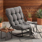 Outdoor Rocking Chair with Footrest, Adjustable Papasan Rocker Indoor Outdoor Lounge Chair, Waterproof Comfy Cushion, 300lbs Capacity, for Patio, Porch, Garden, Living Room, Gray