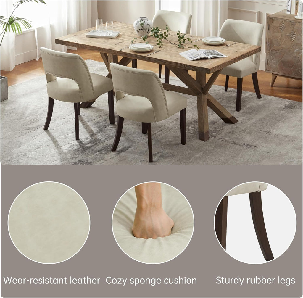VKNOW Modern Dining Chairs Set of 2, Faux Leather Upholstered Dining Room Chair Kitchen Chairs, Farmhouse Dinner Chair for Kitchen Dining Room, Beige