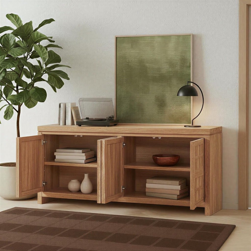 Walker Edison Booker Modern Sideboard/TV Stand with Adjustable Cabinets, 74 Inch, Heritage Oak